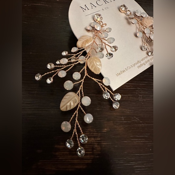 Hobo Wedding Earrings Leaf Bridal Earrings Champagne Gold - Picture 6 of 7